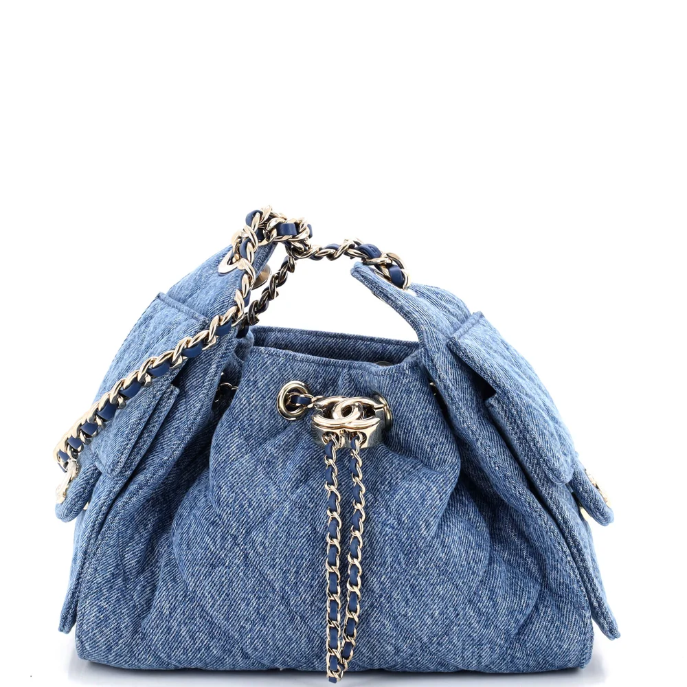 Pre-Owned 25 Hobo Bag Quilted Denim Mini in Blue, Gold Tone Hardware
