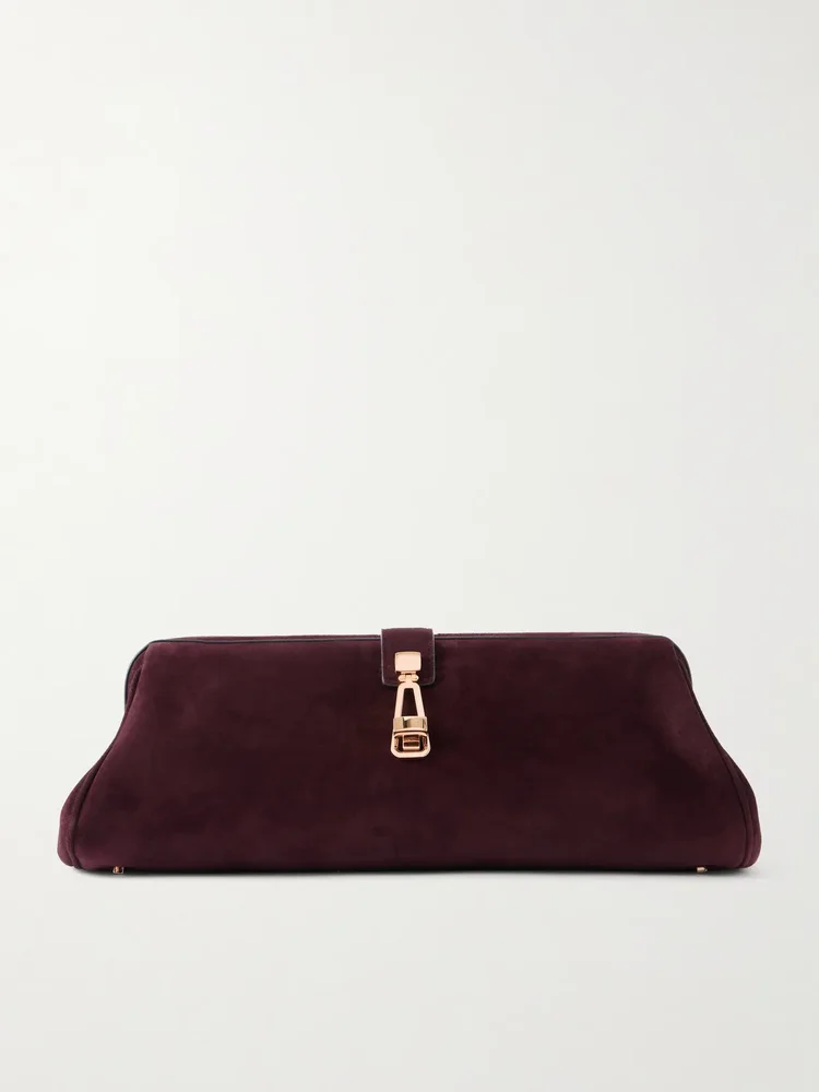 Paola embellished suede clutch