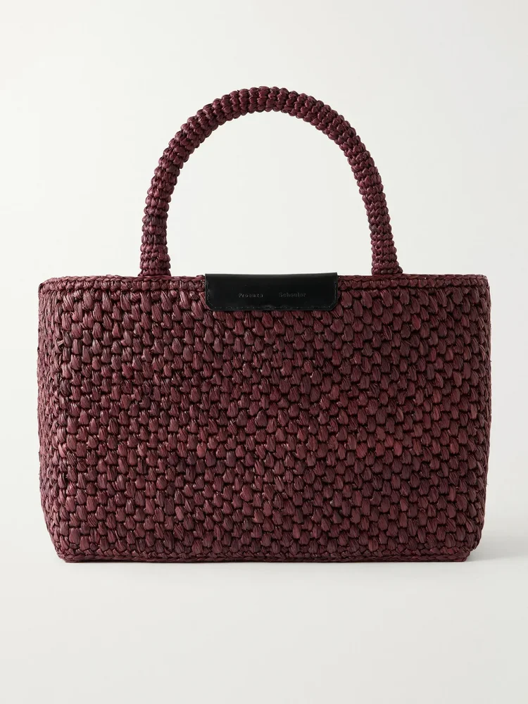 East West Chelsea leather-trimmed raffia tote
