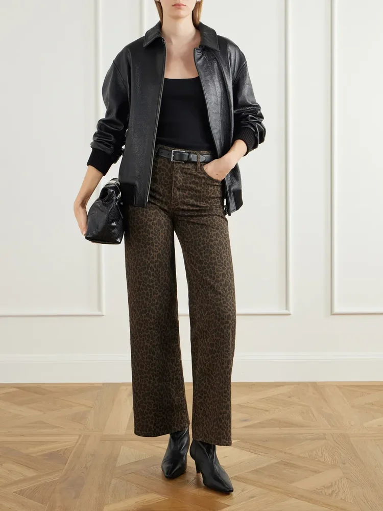 Le Slim Palazzo leopard-print high-rise flared jeans