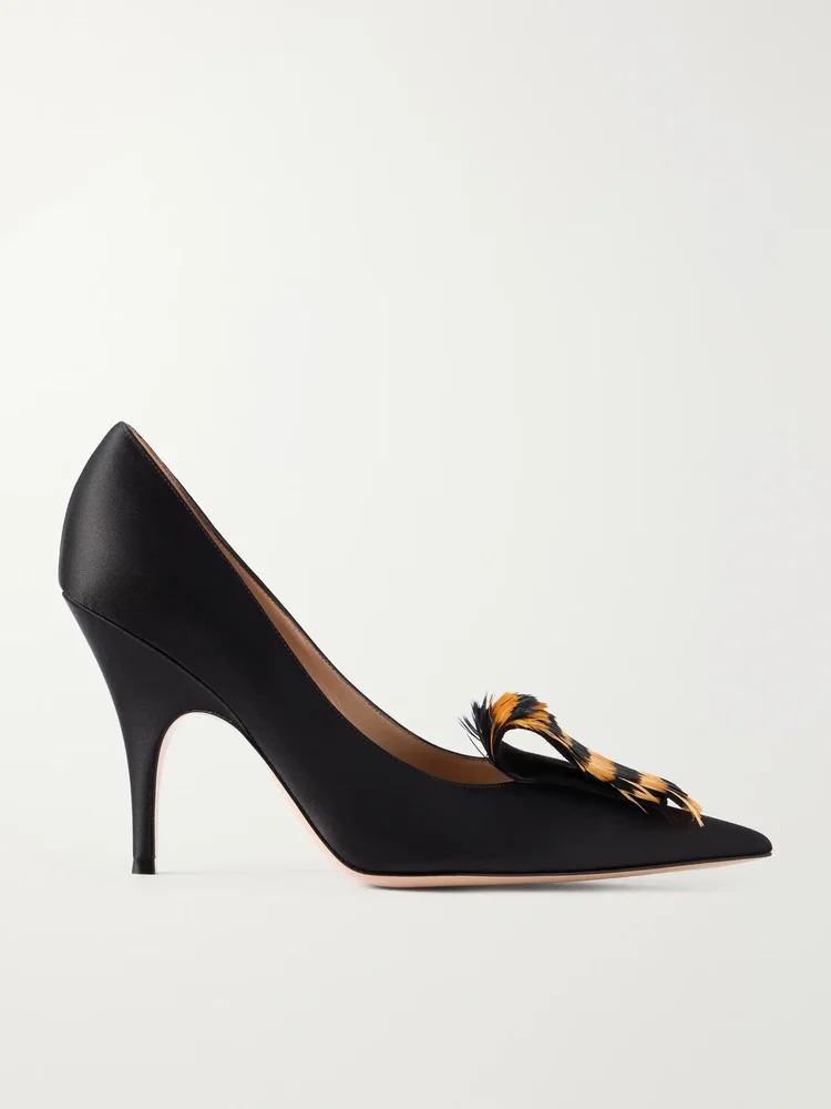 95 feather-embellished satin pumps