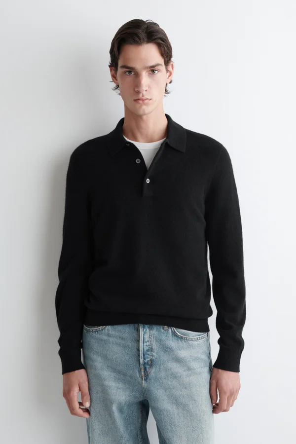 Seamless Cashmere Polo Shirt in Black