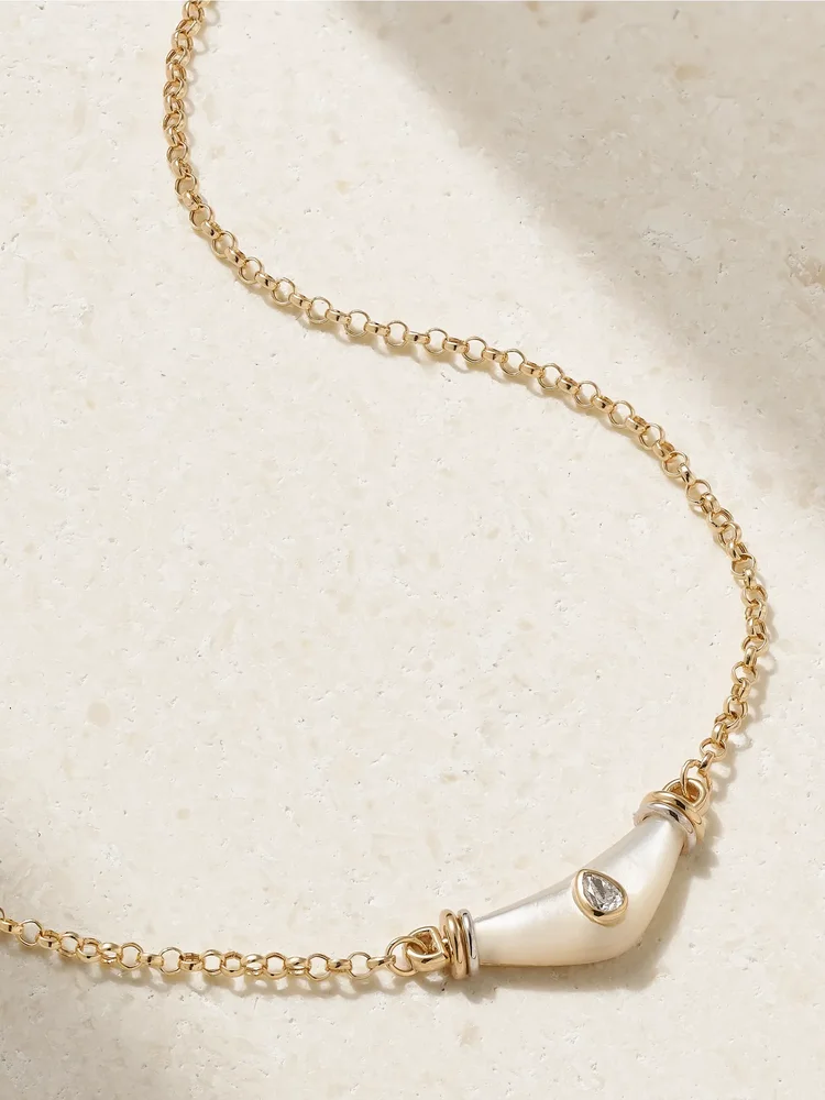Karma 18-karat yellow and white gold, mother-of-pearl and diamond necklace