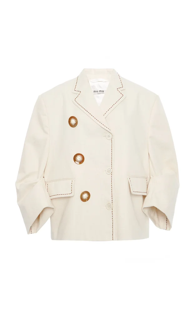 Embroidered Puffed-Sleeve Cady Jacket