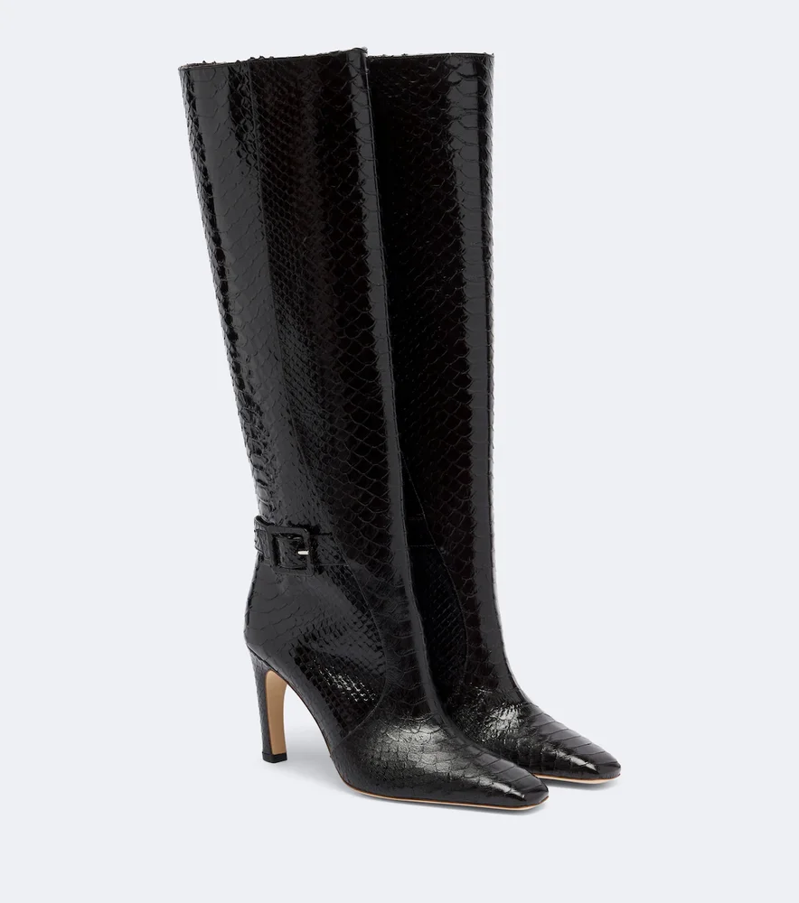 Raven croc-effect leather knee-high boots