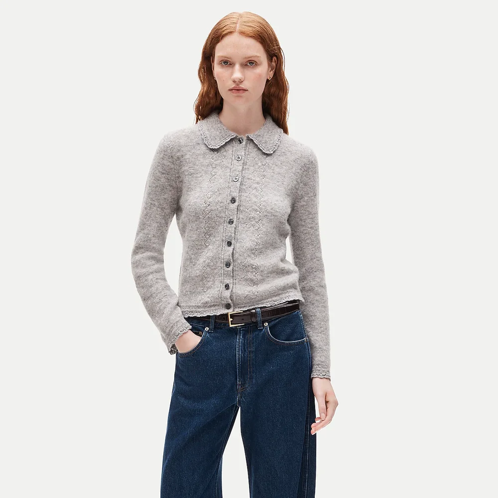 Pointelle cardigan in alpaca blend