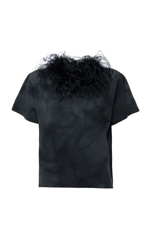 Feather-Trimmed Cotton T-Shirt