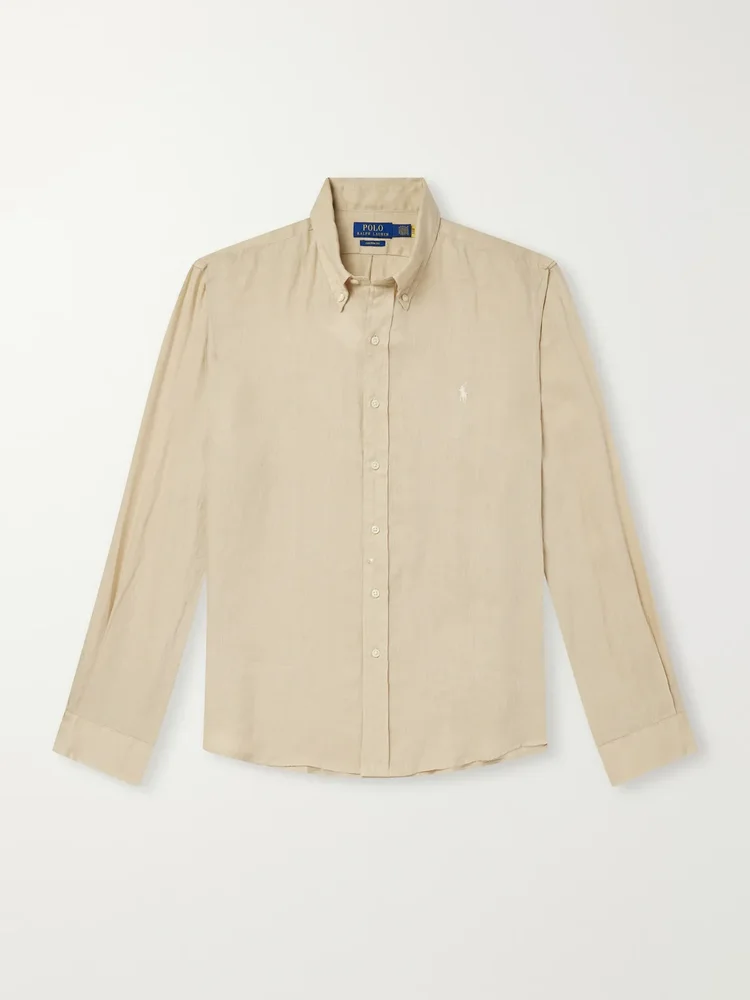 Button-Down Logo-Embroidered Linen Shirt