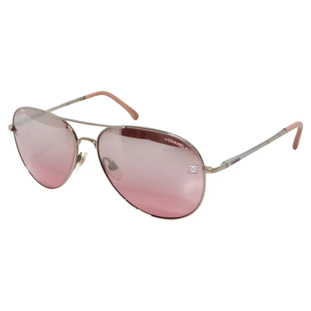 Pink and Silver-Tone Metal Pilot Aviator Sunglasses