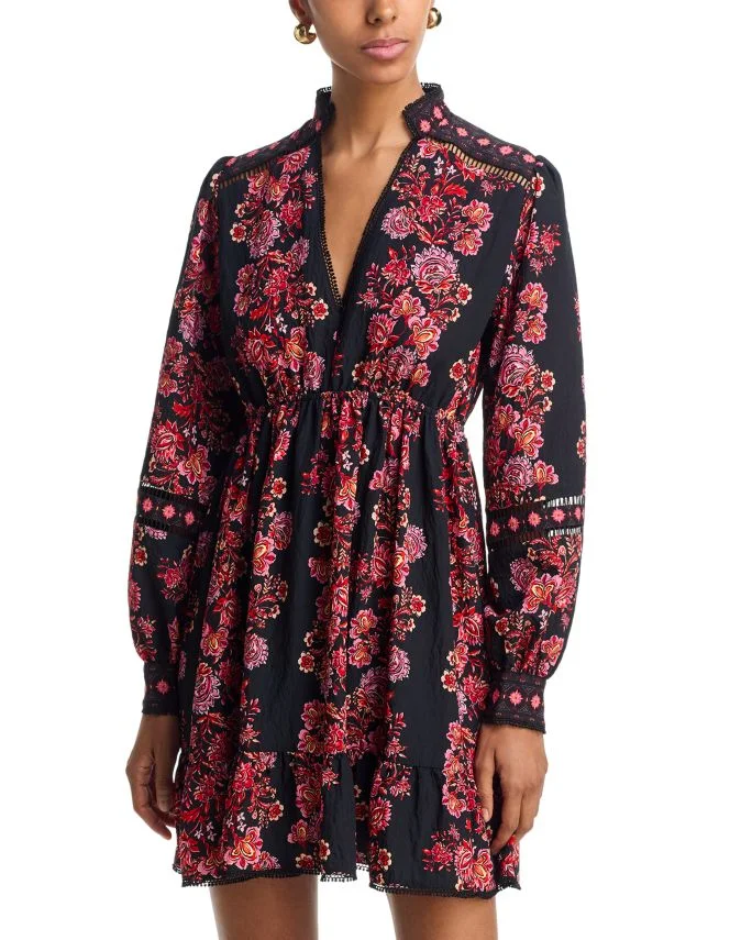 Placed Floral Long Sleeve Mini Dress - Exclusive