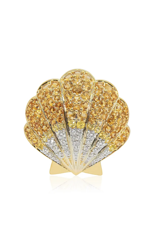 Seashell 18K White Gold Diamond And Citrine Bag Charm