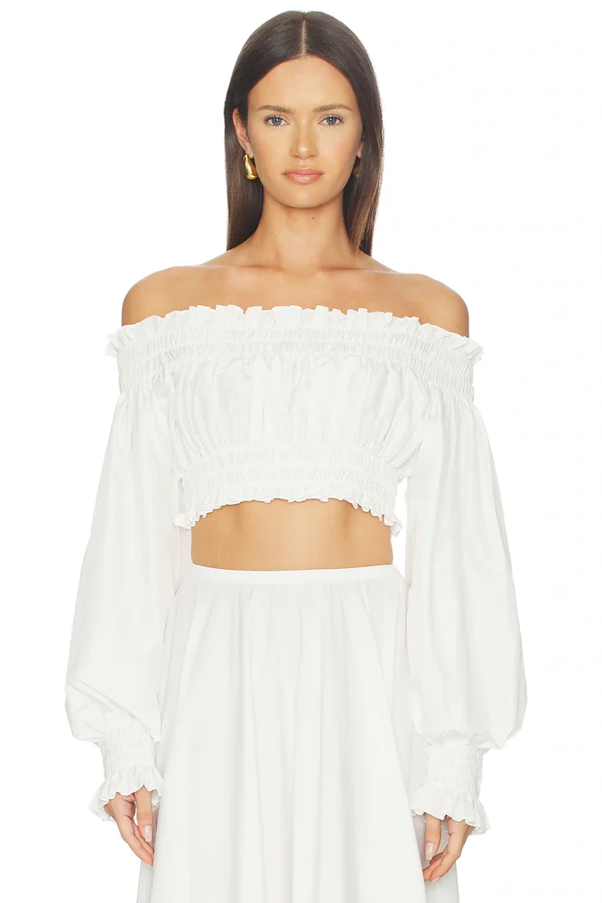 Long Sleeve Peasant Cropped Top