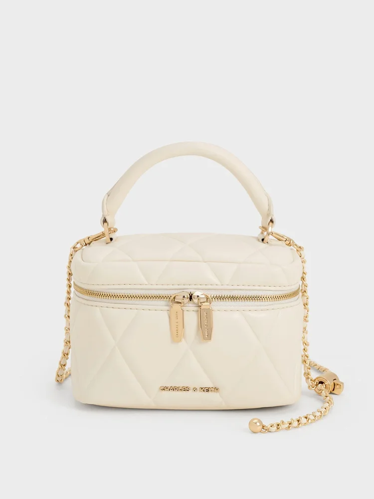 Arwen Quilted Top Handle Vanity Bag, Cream