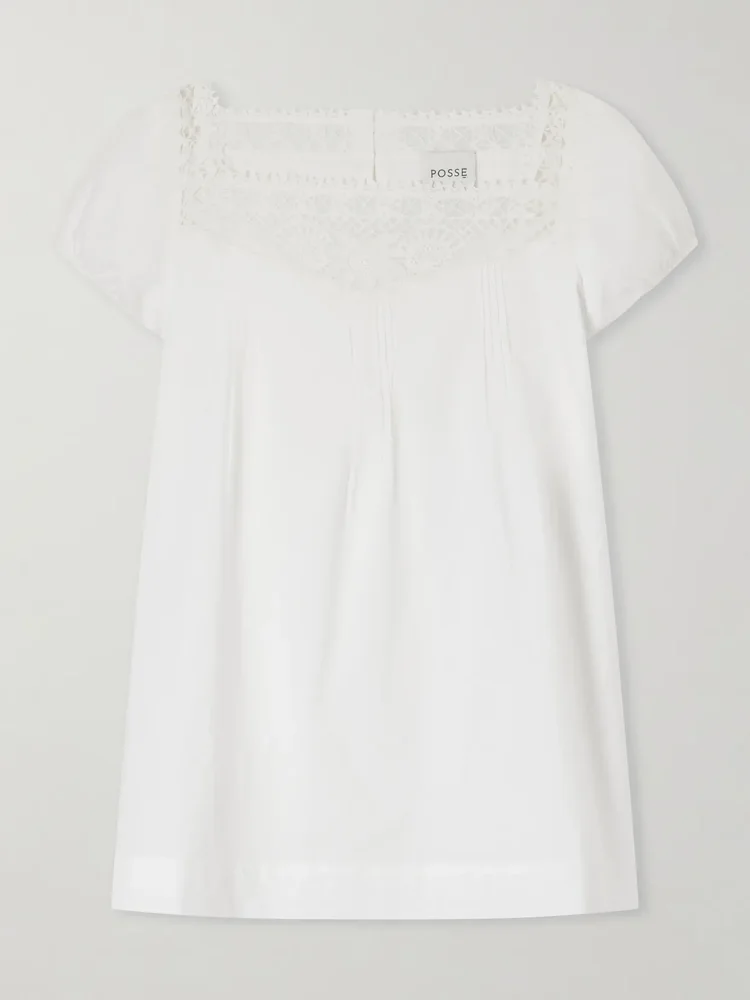 Veda broderie anglaise-trimmed organic cotton-poplin top