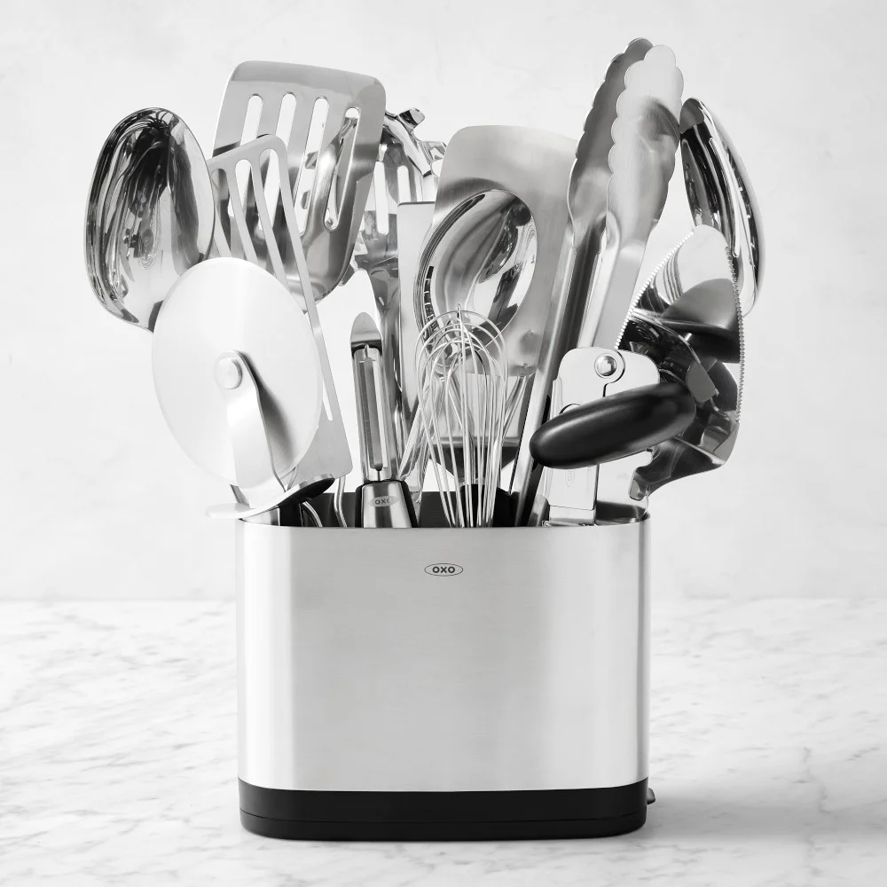 Stainless-Steel Utensils with Utensil Holder, Set of 15