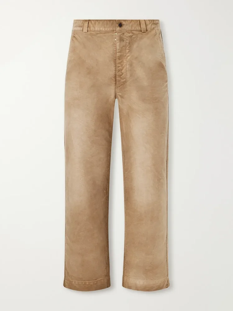 Straight-Leg Garment-Dyed Cotton-Moleskin Trousers