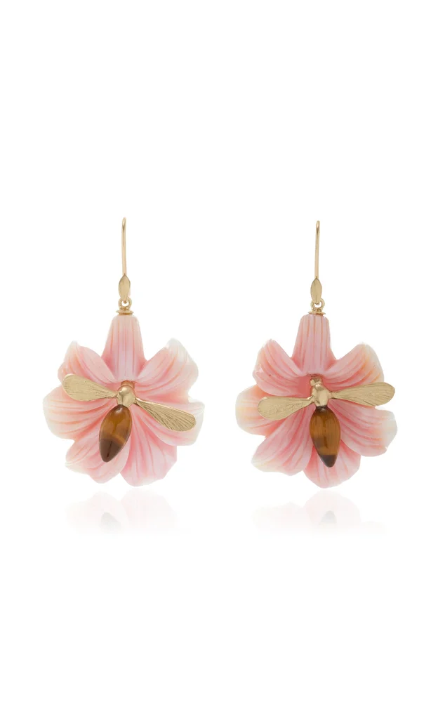 Pollinator 14K Yellow Gold Conch, Tiger's Eye Earrings