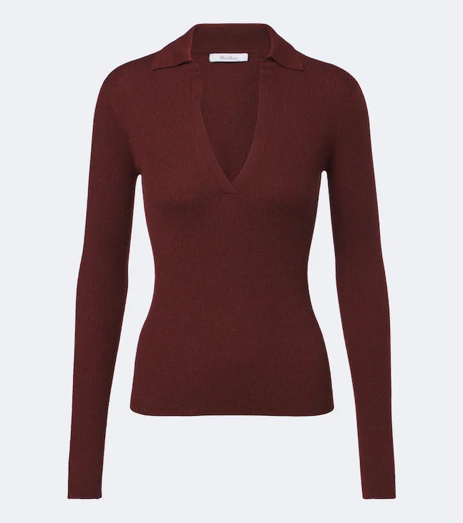 Ribbed-knit cashmere polo sweater