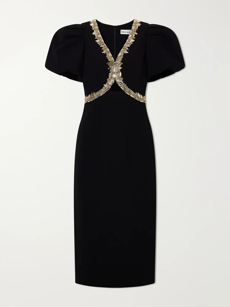 Alexandrite embellished cady midi dress