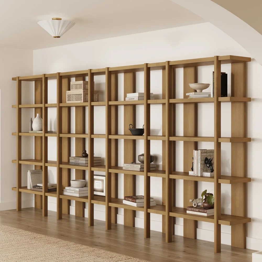 Modern Rounded Wood 5-Shelf Bookshelf