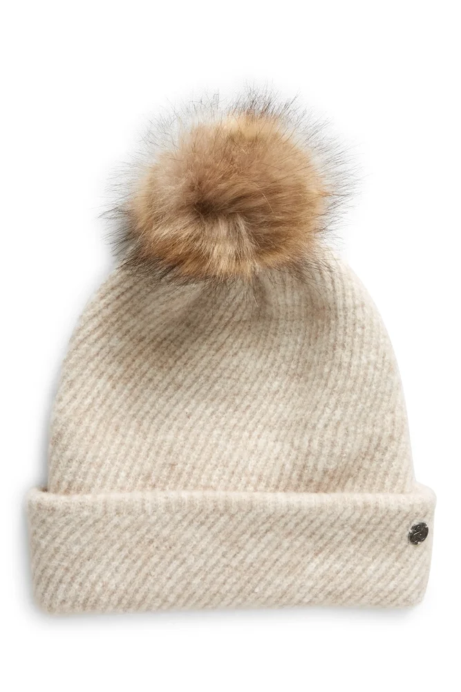Cozy Heather Beanie with Faux Fur Pompom