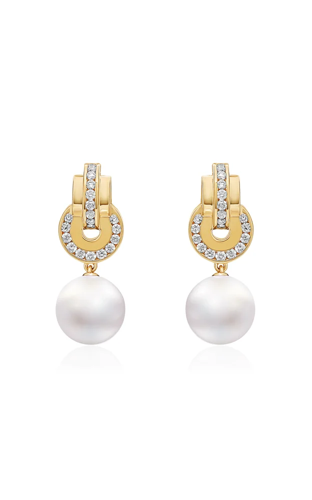 Raisina 18K Yellow Gold Diamond Pearl Earrings