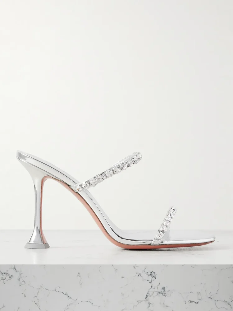 Gigi crystal-embellished mirrored-leather mules