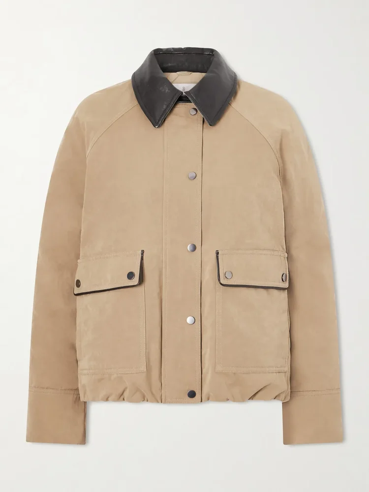 leather trimmed padded canvas jacket