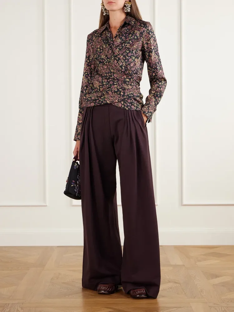 Pleated cotton-jersey wide-leg track pants