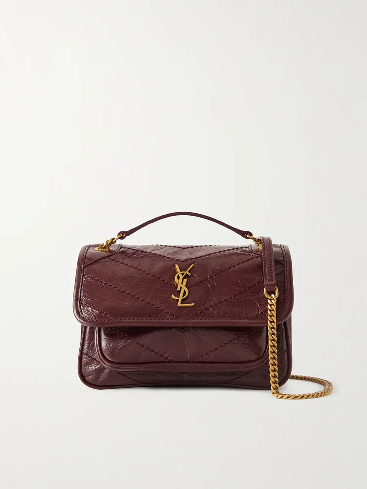 Niki mini Cassandre-embellished crinkled-leather shoulder bag