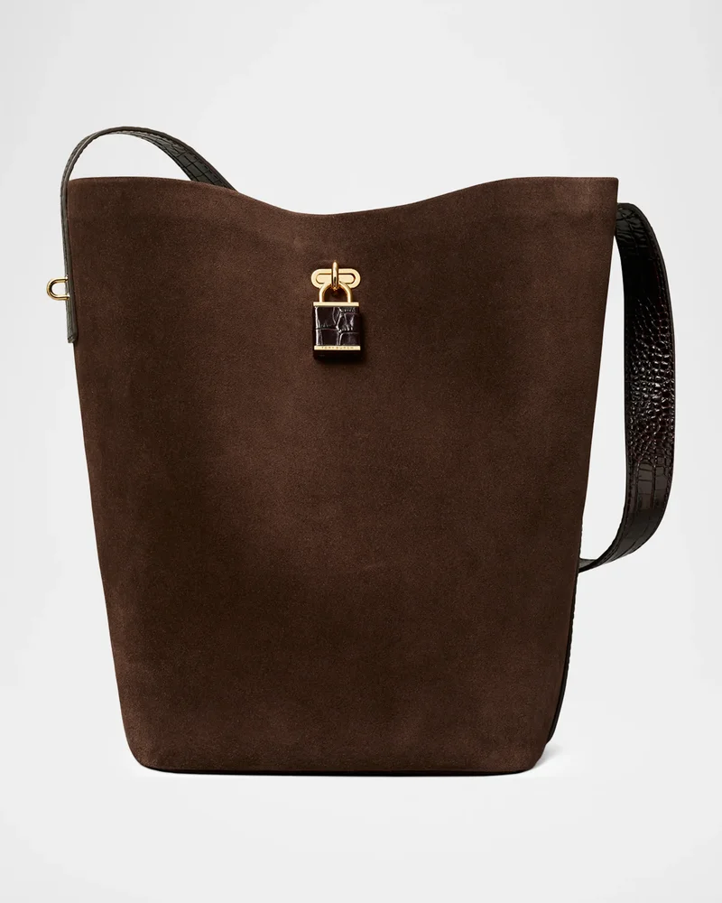 Lock Suede Bucket Bag