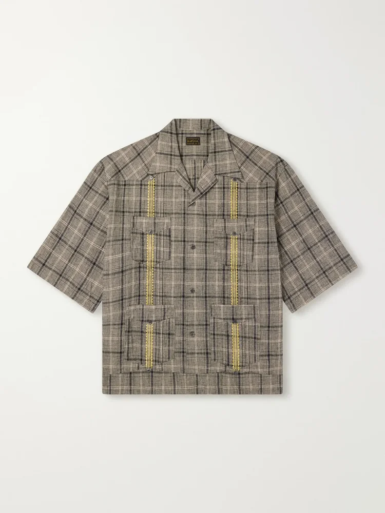 Glen Embroidered Checked Linen and Cotton-Blend Shirt