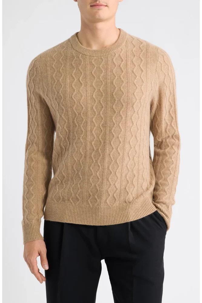 Luxe Cashmere Cable-Knit Crewneck