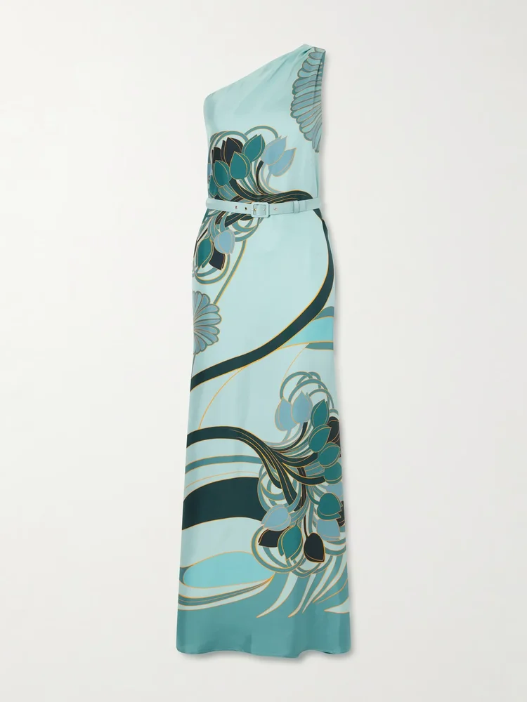Printed silk satin maxi dress