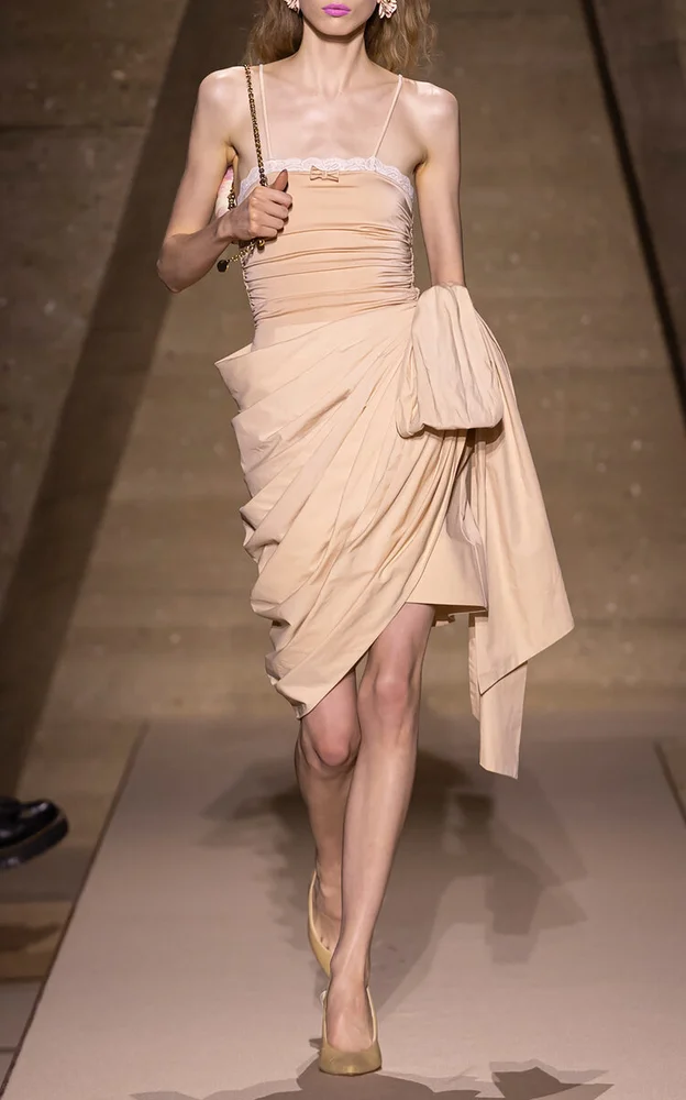 Draped Cotton Midi Skirt