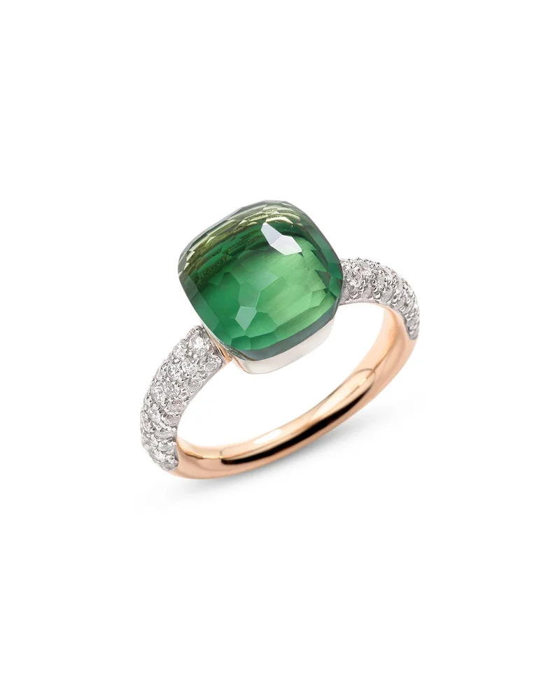 18K White & Rose Gold Nudo Prasiolite & Green Agate Double & Diamond Ring