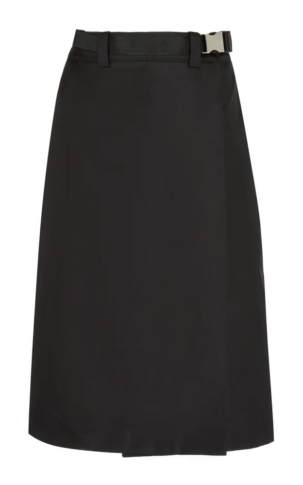 Belted Gabardine Midi Skirt