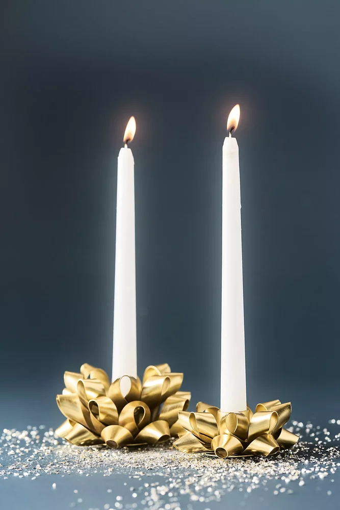 Present Bow Gold Candle Holder