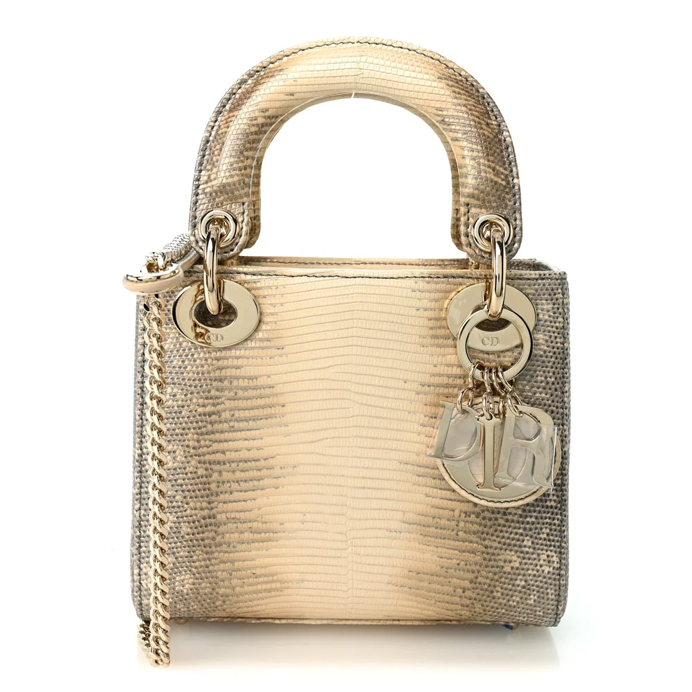 Pre-Owned Excellent Lizard Ombre Mini Lady Dior Natural
