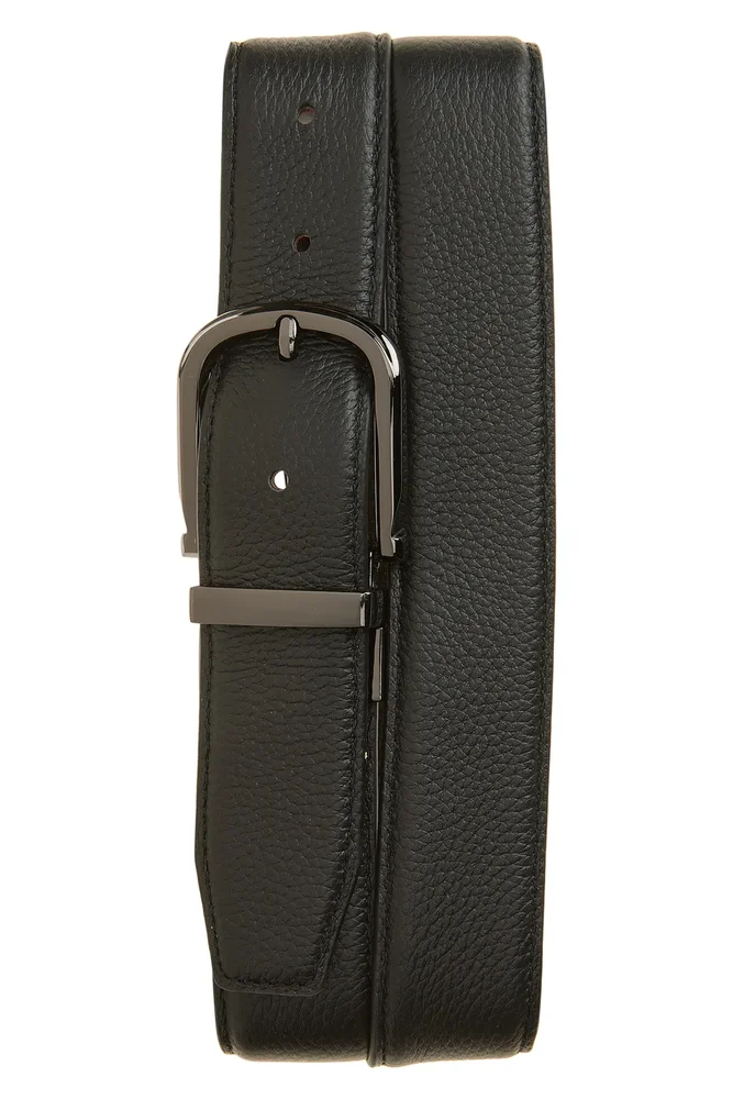 Berry Reversible Pebbled Leather Belt