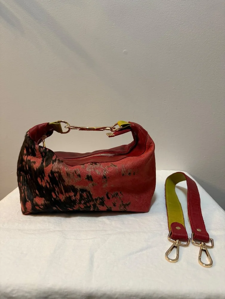 1 of 1 Handmade Pony Hair Bag in Red and Black