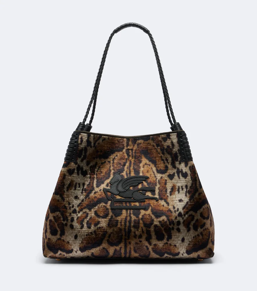 Libra Large leopard-print velvet tote bag