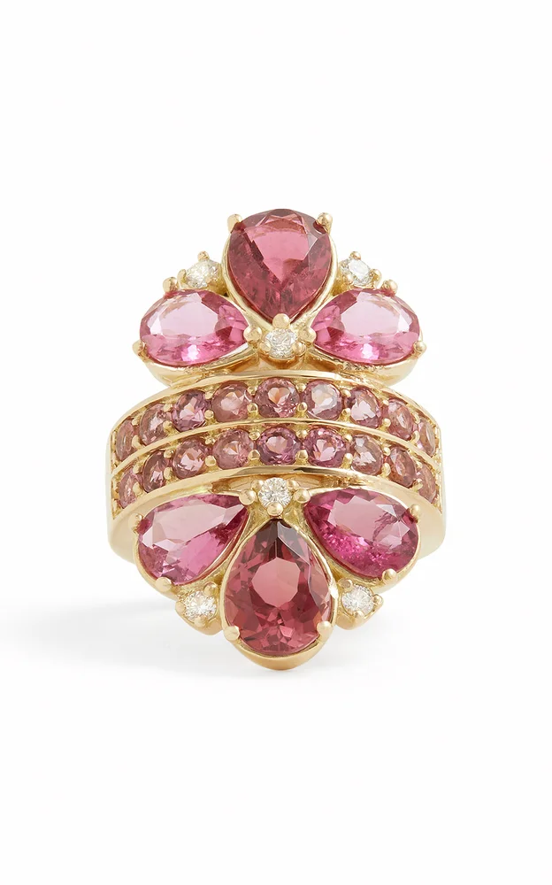 Pear Shape 18K Yellow Gold Tourmaline and Diamond Ring