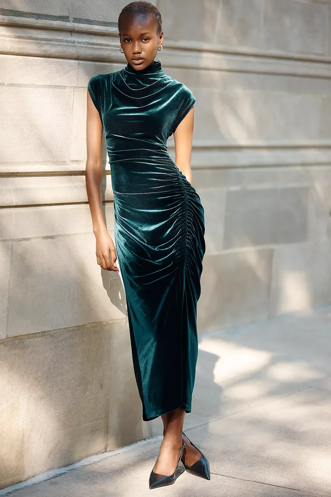 The Maya Stretch Velvet Cowl-Neck Dress