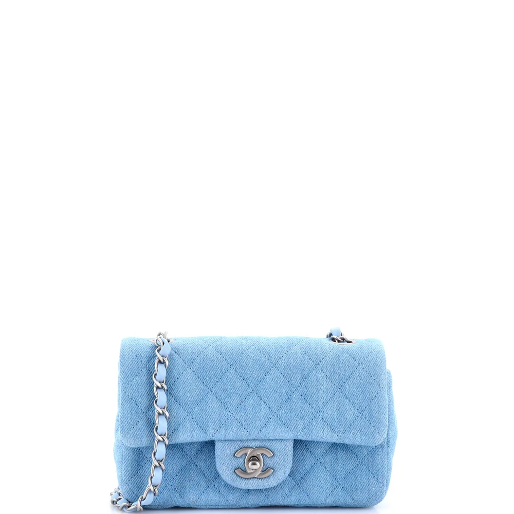 Pre-Owned Chanel Classic Single Flap Bag Quilted Denim Mini