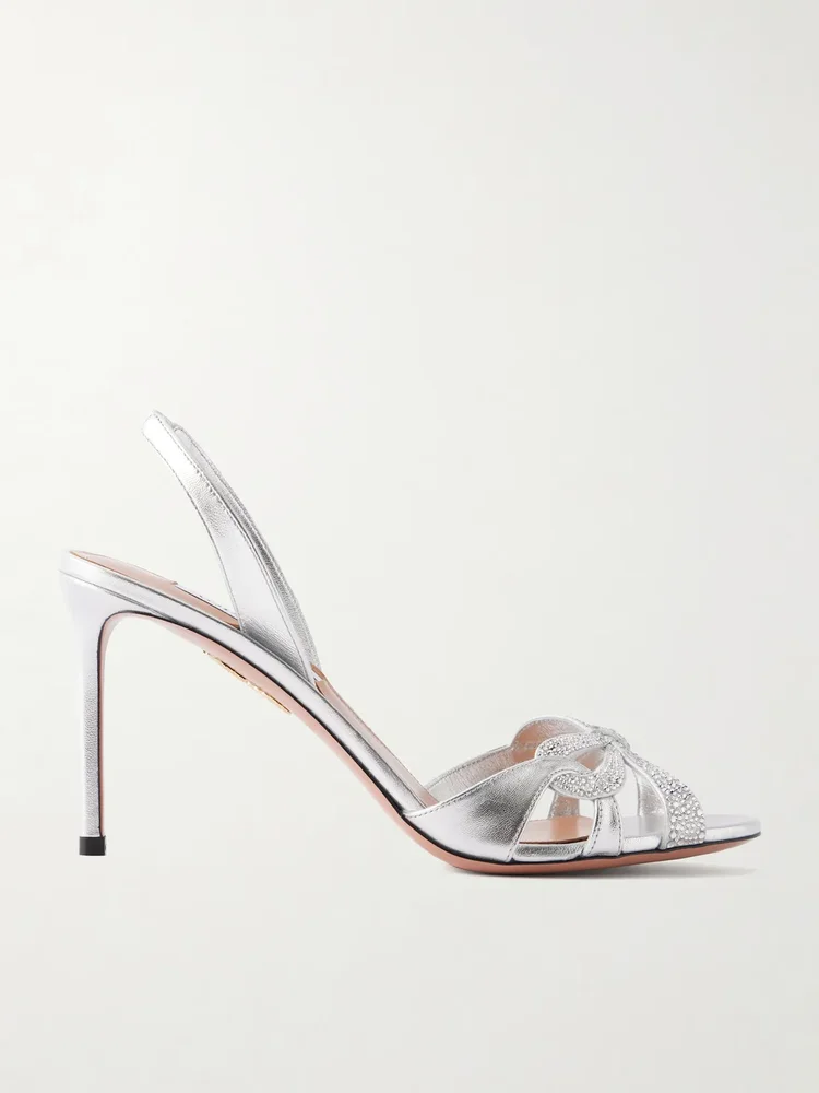 ribbon kiss 85 crystal embellished metallic leather sandals