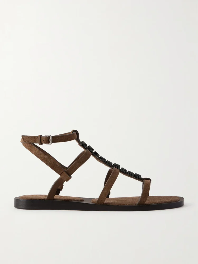 bead embellished suede slingback sandals