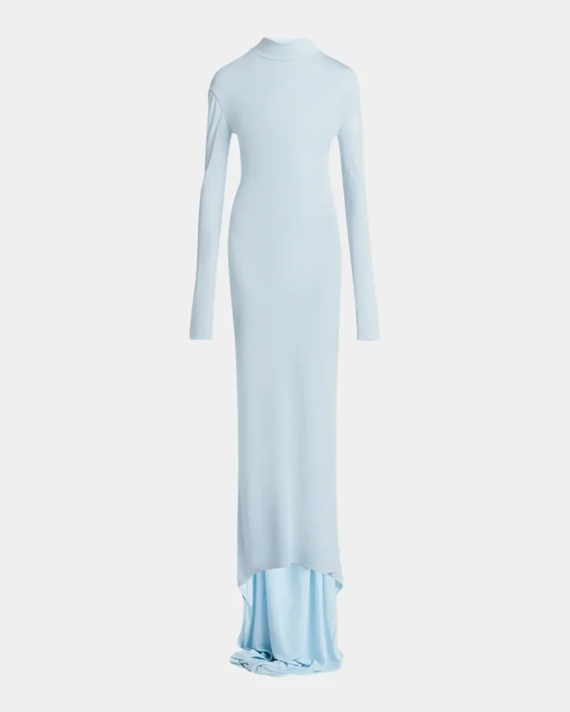 Long-Sleeve Twisted Open-Back Crepe Jersey Gown