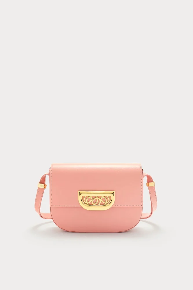 Pink leather crossbody bag with golden clasp