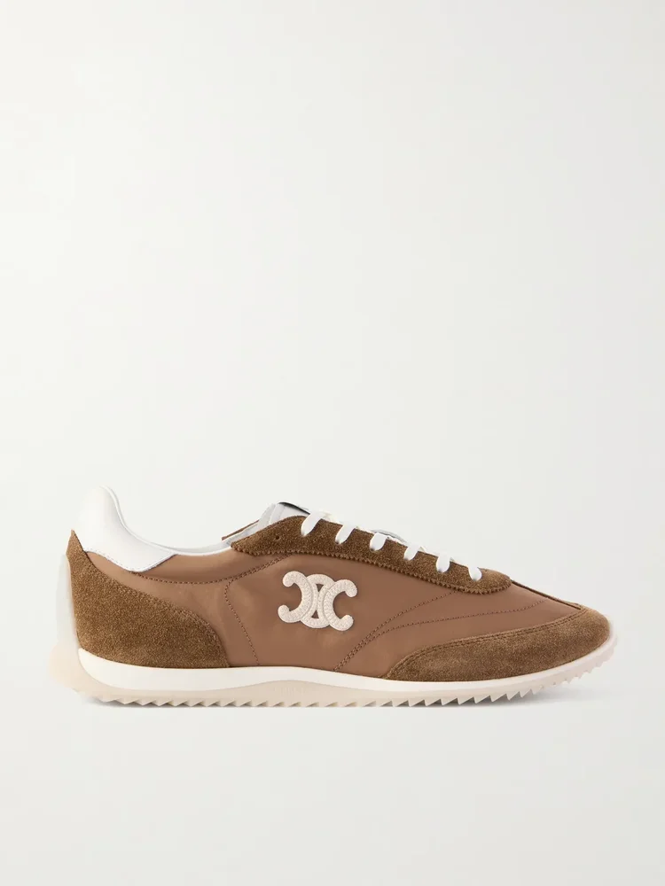 Logo-Embroidered Suede, Leather and Shell Sneakers